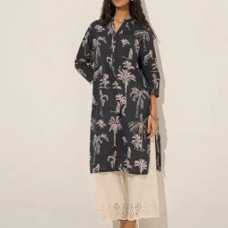 Utsa by Westside Black Nature-Themed Straight Cotton Kurta-image-32