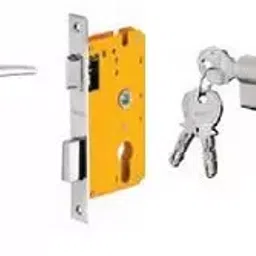 Dorset 70 mm Lever Handle Lock Set With Both Side Key Cylinder Silver Chrome ML LET-3