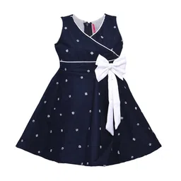 Wish Karo Girls Navy Blue Printed Fit and Flare Dress-image-87
