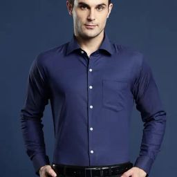 Hancock Navy Cotton Slim Fit Self Shirts-image-44