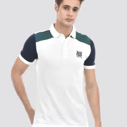 IZOD White Cotton Slim Fit Colour Block Polo T-Shirt-picture-42