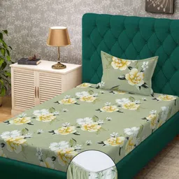 KLOTTHE Green & Yellow Floral Printed 300 TC Single Bedsheet Set 2.25 m x 1.50 m-image-27