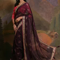 Anouk Rustic Embellished Sequinned Pure Georgette Saree image 5