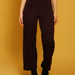 Sera Maroon Textured Regular Fit High Rise Trousers-image-48