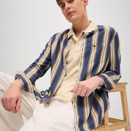 THE BEAR HOUSE Men Spread Collar Multi Striped Cotton Slim Fit Casual Shirt-image-78