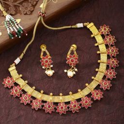 Peora Rani Pink Gold-Plated Elegant Choker Necklace with Earring Jewellery Set-image-97