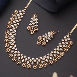 Saraf RS Jewellery Dual Tone Cubic Zirconia Studded Classic Necklace & Earring Set-image-9