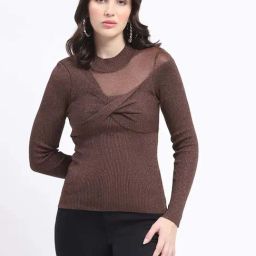 MADAME Brown Plain Sweater-image-76