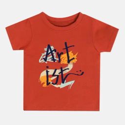 MINIKLUB Boys Rust Orange Cotton Printed T-Shirt-16