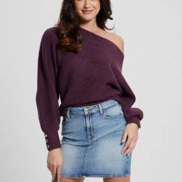 Guess Purple Textured Full Sleeves Sweater-image-25