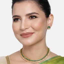 Peora Green Gold-Plated Elegant Choker Necklace with Earring Jewellery Set-image-66