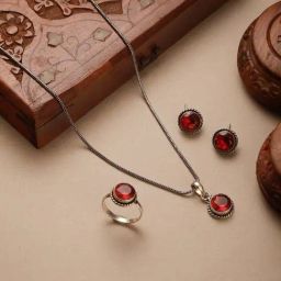 Saraf RS Jewellery Red Classic Minimal Pendant & Earring Set-image-36