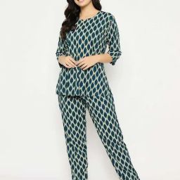 Clovia Blue Print Top and Pyjamas Set-image-55