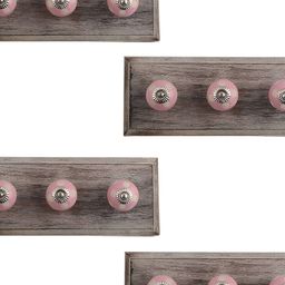 Indianshelf Set Of 4 Pink & Brown Textured Wooden Hooks-10