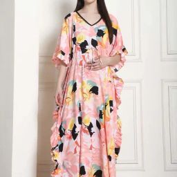 Secret Wish Peach Rayon Floral Straight Kaftan-image-74