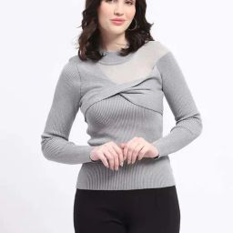 MADAME Grey Plain Sweater-picture-48