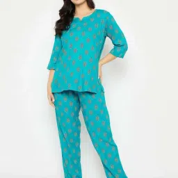 Clovia Turquoise Print Top and Pyjamas Set-picture-11