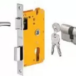 Dorset 70 mm Lever Handle Lock Set With Both Side Key Cylinder Silver Chrome ML ON image 1
