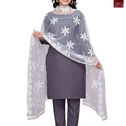 Kemza Pack Of 2 Floral Embroidered Net Ikat Dupatta-picture-26