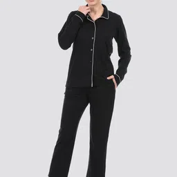ONEWAY Women Solid Lapel Collar Night Suit-picture-16