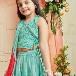 MASTARANG Girls Printed V-Neck Sequinned Ready to Wear Lehenga & Blouse With Dupatta-image-30