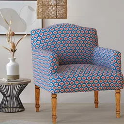Chumbak Blue & Orange-Coloured Floral Printed Ikkat Nawaab Arm Chair-image-4