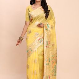 KALINI Ethnic Motifs Zari Linen Blend Designer Saree-picture-38