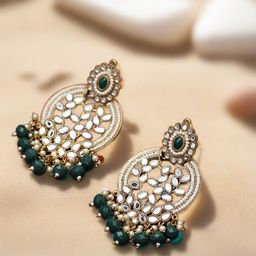 Jazz and Sizzle Gold-Plated Contemporary Shaped Artificial Stone & Beads Drop Earrings-15