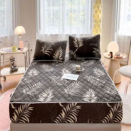 JC HOME Black & Cream Floral Printed 150 TC Double Queen Bedsheet Set - 1.60 m x 2.30 m-image-104