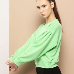 Alcis Women Solid Drop Shoulder Pleated Sleeves Sweatshirt-image-92