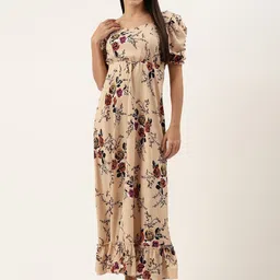 Moda Rapido Women Floral Printed Puff Sleeve Crepe Fit & Flare Maxi Dress-picture-13
