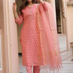 HETVI CREATION Woven Design Chanderi Silk Kurta With Trousers & Dupatta image 3