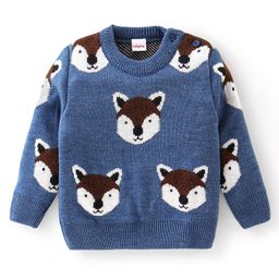 Babyhug Full Sleeves Fox Design Pullover - Blue-image-4