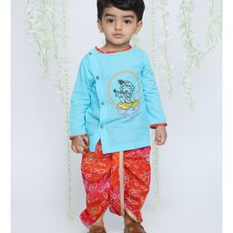 KID1 Full Sleeves   Krishna Printed Kurta & Bandhej Printed Dhoti - Sky Blue-image-73