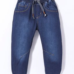 Little Kangaroos Woven Full Length Solid Denim Jeans with Drawcord - Dark Blue-picture-42
