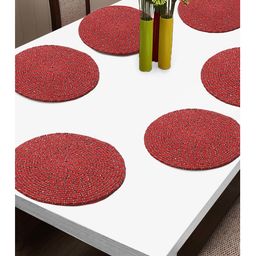 FABINALIV Set of 6 Braided Cotton Table Mats (39X39 cm) Abstract - Red-5