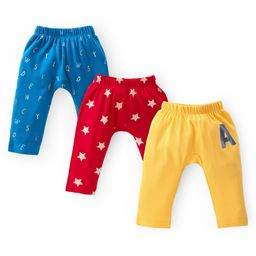 Babyhug 100% Cotton Diaper Legging Alphabet & Star Print Pack of 3 - Red Yellow & Blue-image-118