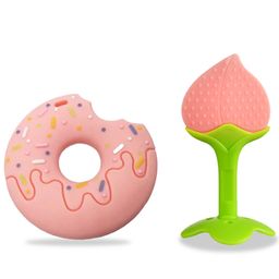 Chinmay Kids Silicone Baby Donut and Stand Teether Shape Baby Teething Toy Cartoon BPA Free Teether Pink & Light Pink-image-4
