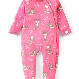 Babyhug Cotton Knit  Full Sleeves Footed Sleepsuit  with Deer Print - Pink-image-23