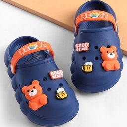 Oh! Pair Back Strap Clogs with Bear Applique-  Navy Blue-image-15