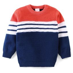 Babyhug Full Sleeves Striped Sweaters - Orange & Navy-image-104
