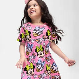 Babyhug Disney Single Jersey Half Sleeves  Frock With Gathers Detailing & Minnie Mouse Print - Pink-picture-30