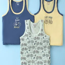 Revvo Junior Cotton Knit Sleeveless Set of Vests Cycle Print Pack of 3 -Yellow Pista & Navy-picture-23