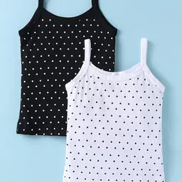 Bodycare Cotton Knit Singlet SleevesSlips With Polka Dot Print Pack of 2 - Black & White-picture-9