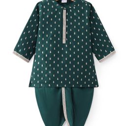 Babyhug Woven Dobby Full Sleeves Foil Printed & Embroidered Kurta Dhoti Set - Dark Green-image-59