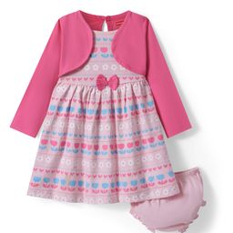 Babyhug 100% Cotton Knit Full Sleeves Floral Print & Bow Applique Frocks with Bloomer - Pink-image-49
