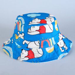 Babyhug Disney Cotton Woven Summer Cap With Winnie The Pooh Print Blue - Diameter 19 cm-image-1