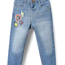 Babyhug Full Length Washed Denim Jeans with Embroidery - Light Blue-picture-28