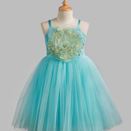 Toy Balloon Kids Net Sleeveless Floral Applique Detailed Dress - Sky Blue-image-78