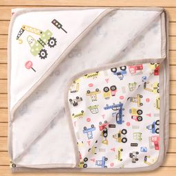 Pink Rabbit Interlock Knit Hooded Wrapper With Vehicle Print L 84 x B 82 cm - Light Brown-image-82